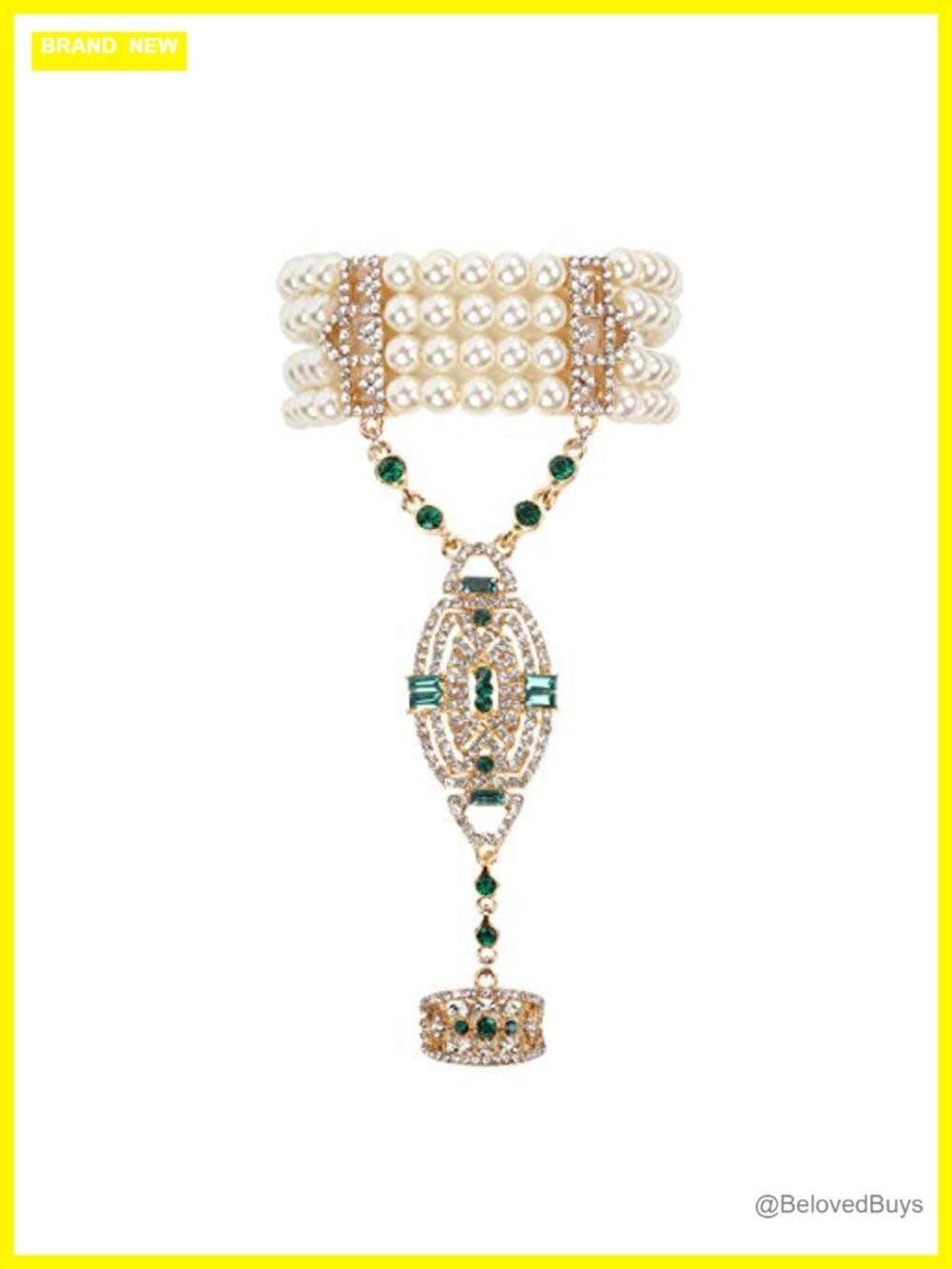 1920s Flapper Bracelet Ring Set Imitation Pearl Crystal Gatsby Art Deco
